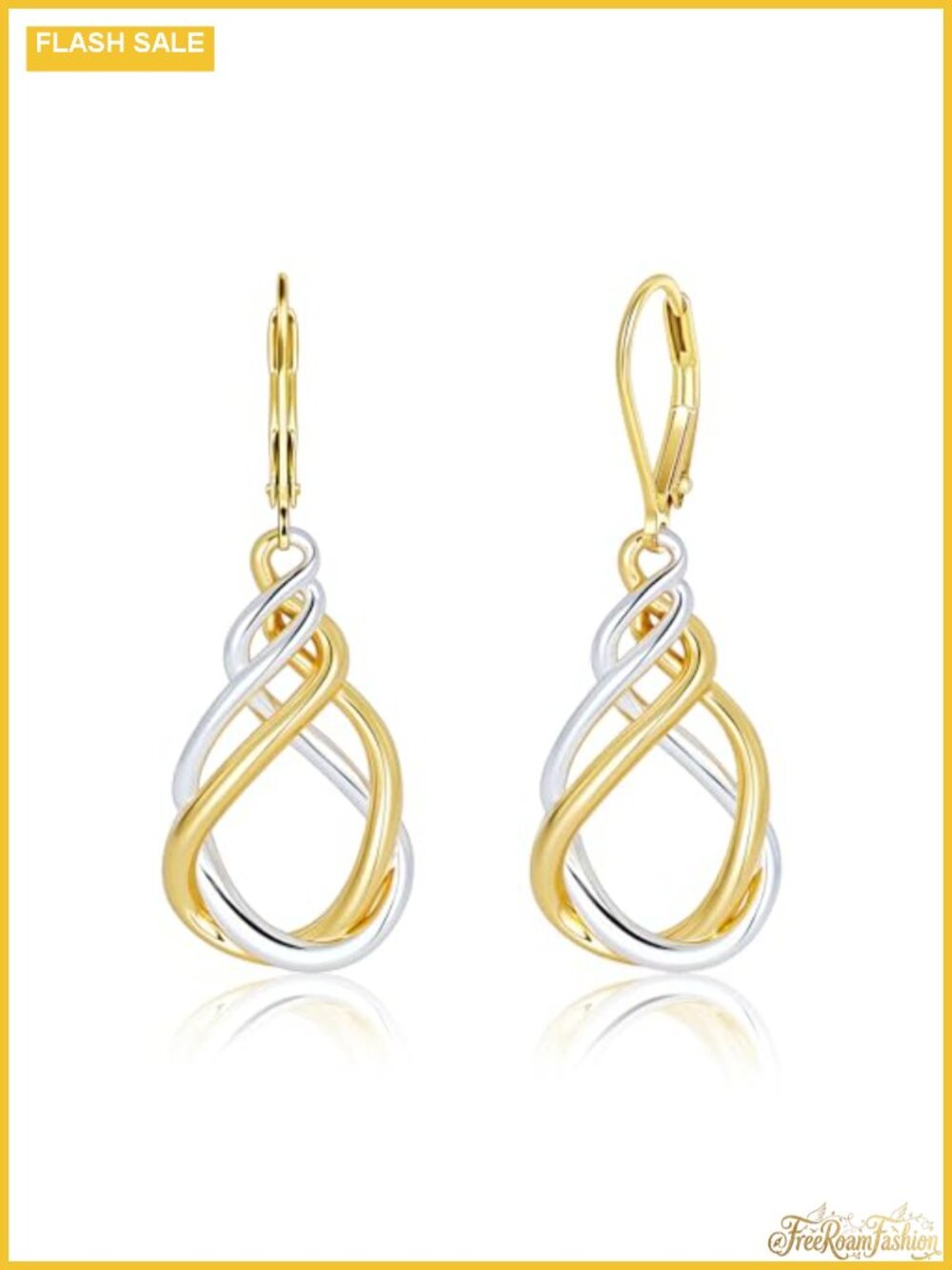 Two Tone Twisted Drop Earrings Gold and Silver Dangle Leverback
